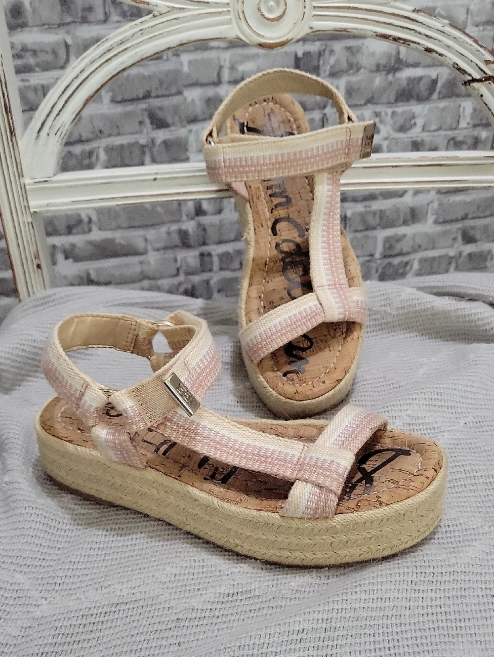 Sam Edelman Pink and Cream Espadrille Platform Strappy Sandals Womens 8